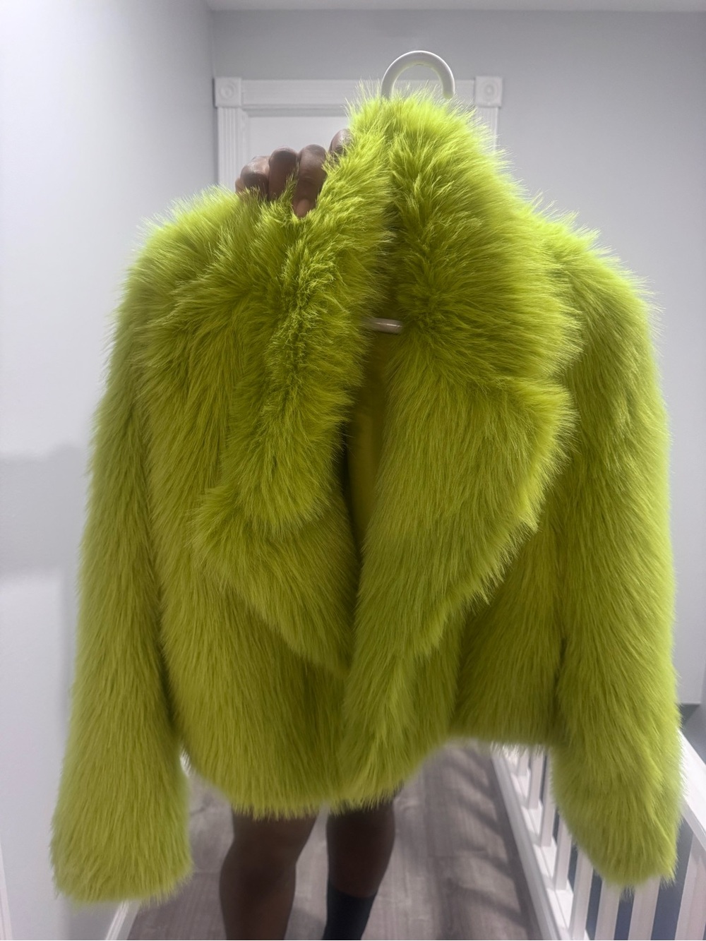 Fashion Nova Neon Lime Faux Fur Cropped Jacket worn once